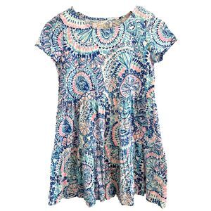 Lilly Pulitzer Girls Large 8 10 Geanna Swing Dress Blue Pink S/S Tropical Ocean